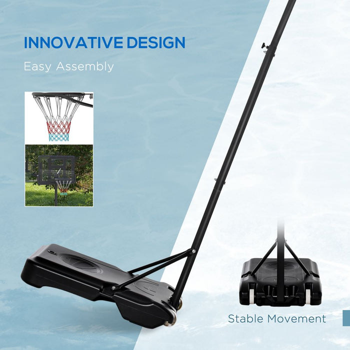 SPORTNOW Portable Basketball Hoop w/ Wheels, Adjustable Height, Black