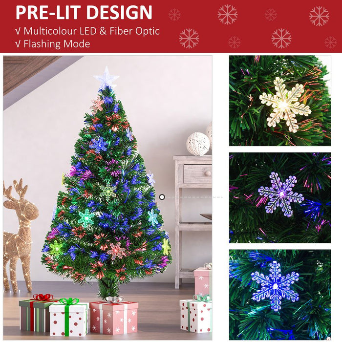 4FT Green Fibre Optic Artificial Christmas Tree LED Snowflakes Fireproofing