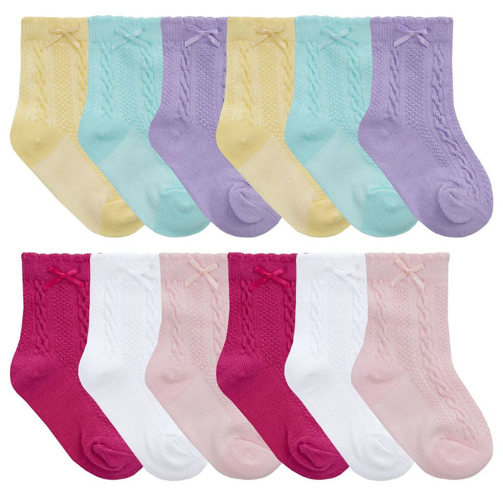 12 PAIRS - Tick Tock Baby Cable Socks with Bow