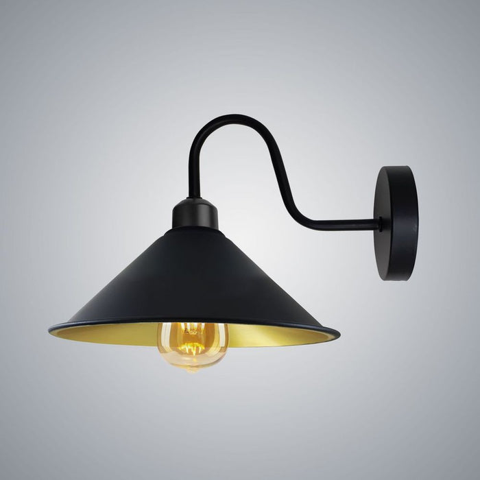 Vintage Black Gold Wall Sconce, Cone Shade, E27 Base Socket, Swan Neck - Perfect for Indoor Lighting! Low Energy Consumption