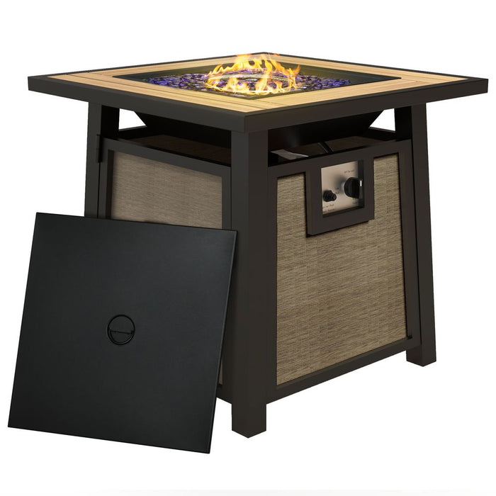 Premium Outsunny Gas Fire Pit Table - 50,000 BTU Burner, Cover, Glass Beads, Brown. Bring warmth & rustic charm to your outdoor space!