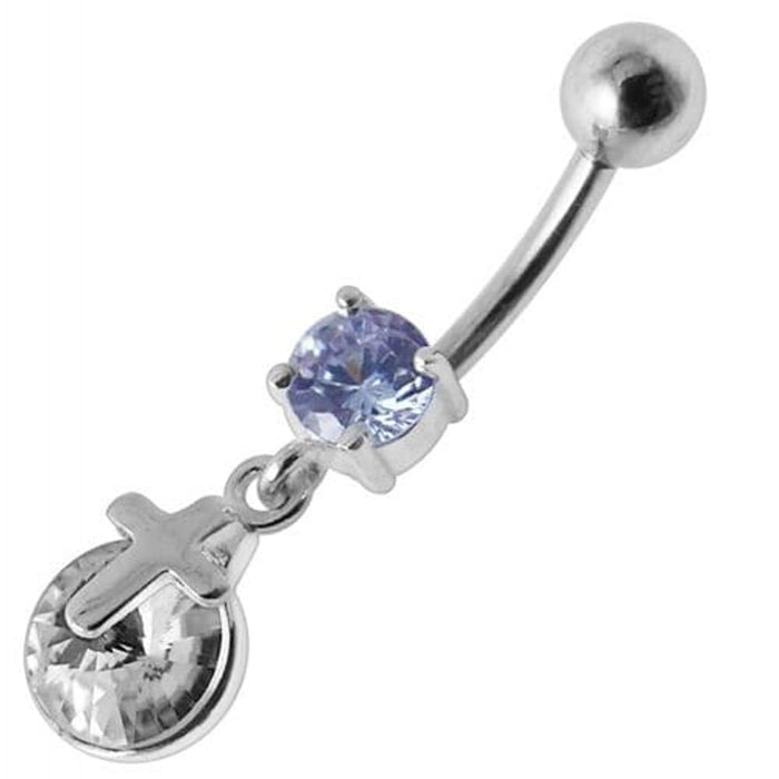 Silver Fancy  CROSS Dangling Belly Ring