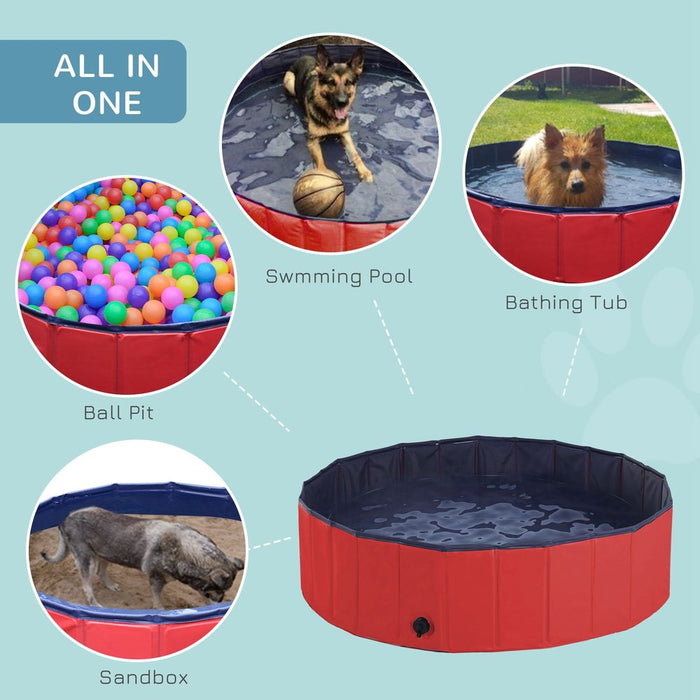 PawHut Foldable Dog Paddling Pool Pet Cat Swimming Pool Indoor/Outdoor Collapsible Summer Bathing Tub Shower Tub Puppy Washer (Φ120 × 30H cm, Red), D01-004RD