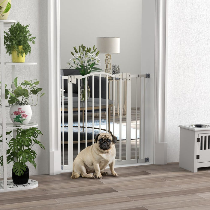 PawHut Adjustable Pet Gate - 74-87cm, Metal, Auto-Close, White