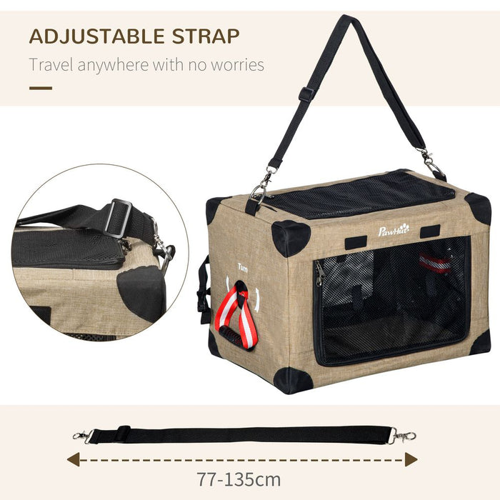 PawHut Collapsible Dog Crate Foldable Pet Carrier Portable Cat Carrier Pet Travel Bag w/ Mat for Cats Small Dog 50 x 34 x 33 cm