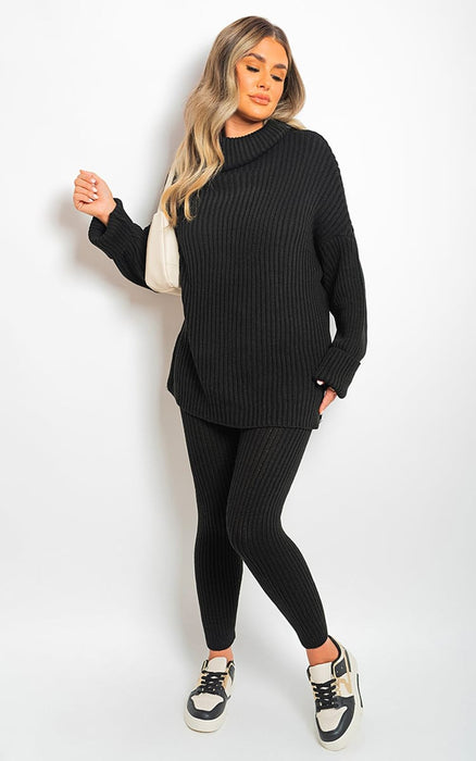 Cozy & Stylish Chunky Knit High Roll Neck Top Bottom Co-ord Set: Quality & Fashion Combined!