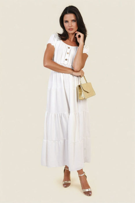 Emmy Smocked Waist Tiered Midi Dress - Elegant, Versatile, and Flattering Silhouette for Any Occasion