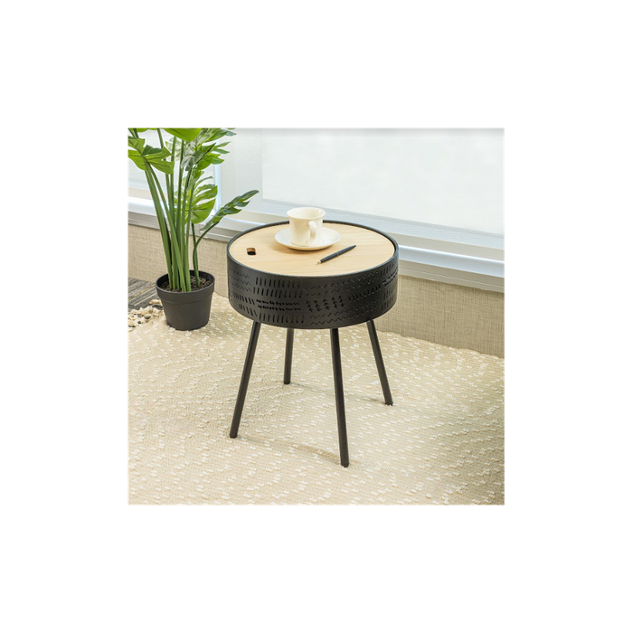 Slender Lift Top Round Side Table - Black, 38.5 x 38.5 x 45cm - High Quality