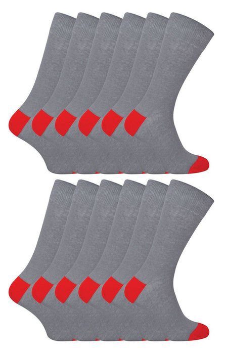 12 Pack Men's Contrast Heel & Toe Socks