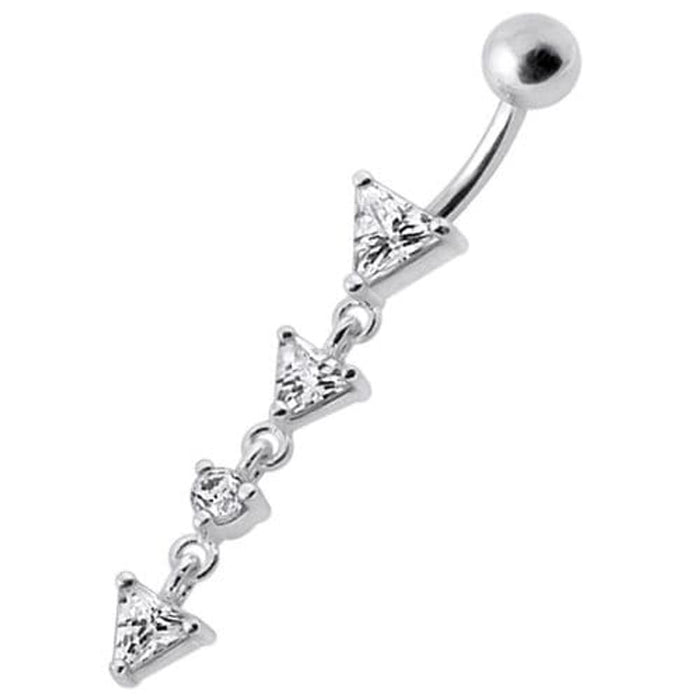 Fancy Jeweled LONG Dangling SS Banana Curved Bar Belly Ring