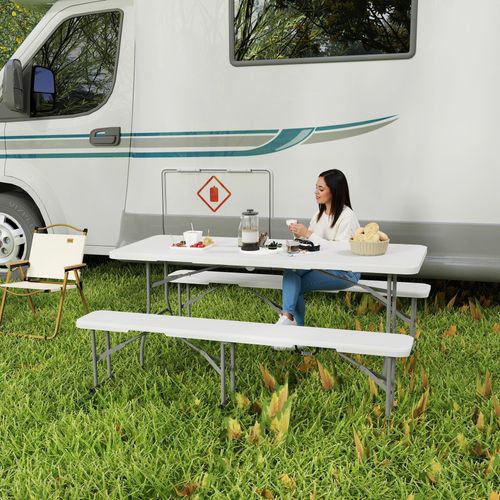 Outsunny 3 Piece Folding Picnic Table and Bench Set with Handles, White