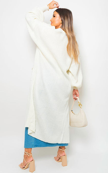 Cozy Knitted Balloon Sleeve Maxi Cardigan