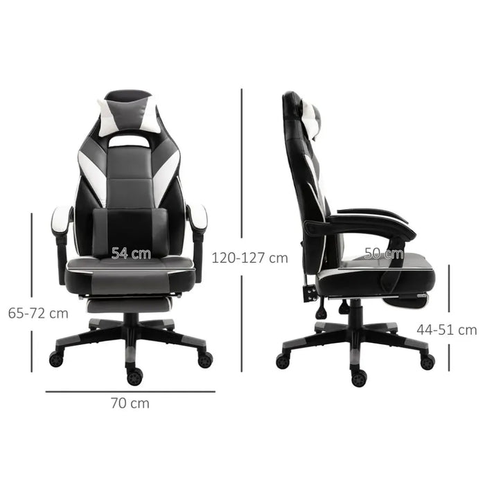 Gaming Chair Ergonomic Computer Chair w/ Footrest Headrest Lumbar Pillow Grey