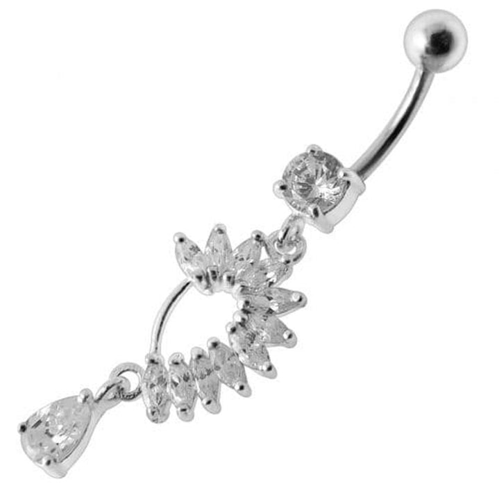 Fancy Curved Design Multi Jeweled Dangling navel Ring Body Piercing Jewelry