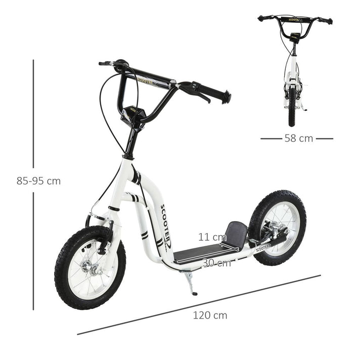 HOMCOM Teen Kids Stunt Scooter Children Kick Scooter Adjustable Handlebar 2 Brakes Ride On 12 Inch Rubber Tyres White For Age 5+