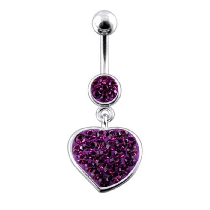 Fancy Jeweled Heart Dangling Navel Ring Body Jewelry