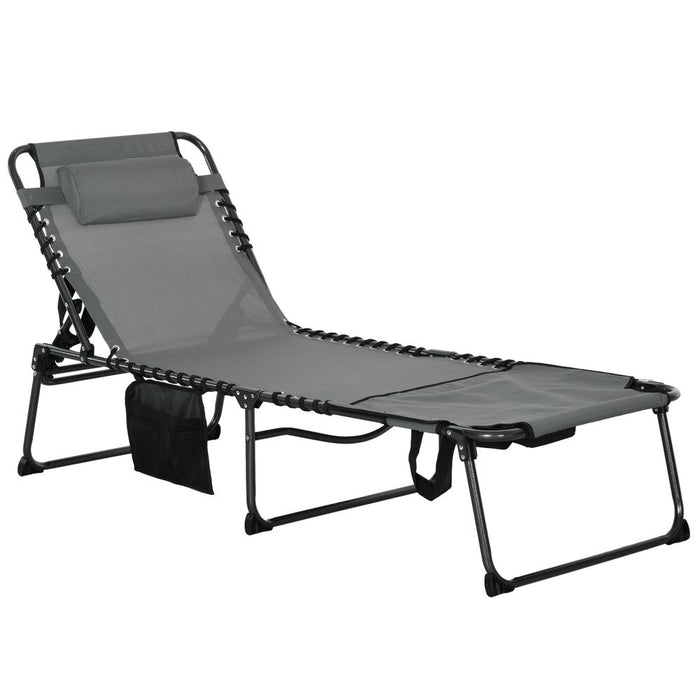 Folding Sun Lounge w/ Reclining Back, Reading Hole, Grey