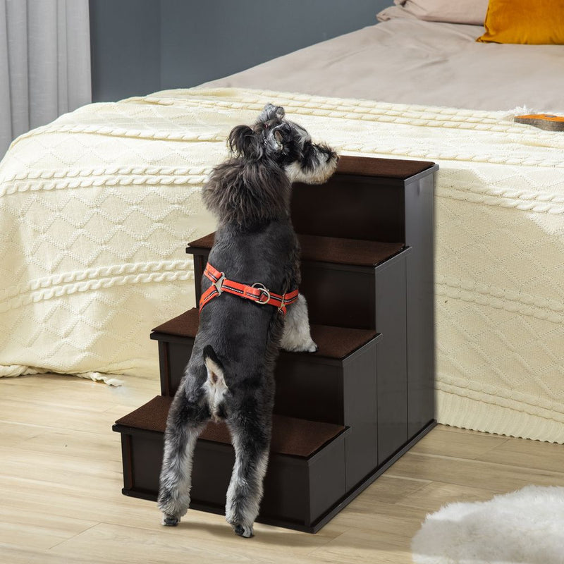 Premium Quality 4-Step Wooden Pet Stair Steps: Soft Cushions, Dog Ladder for Bed - Say Goodbye to Pet Mobility Issues!