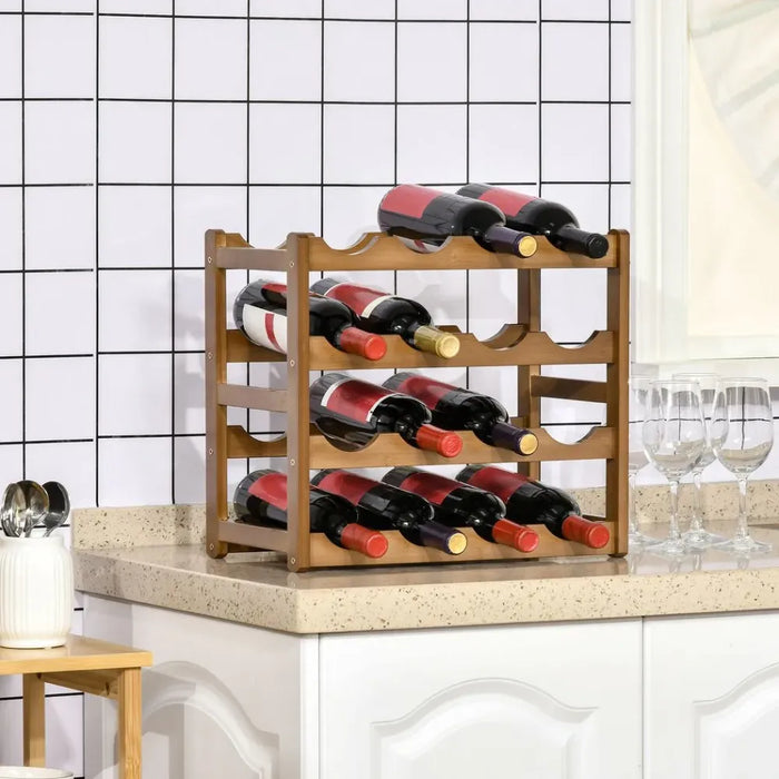 Bamboo Wine Rack - 16 Bottles, 4-tier Display, Countertop Storage Shelves