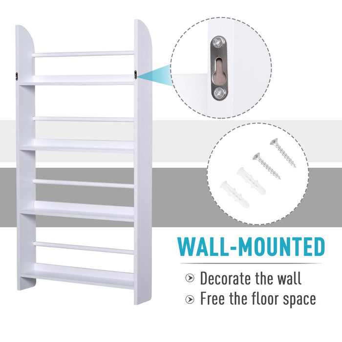 Premium MDF Wall-Mounted Magazine Shelf Rack - 4 Tiers - White