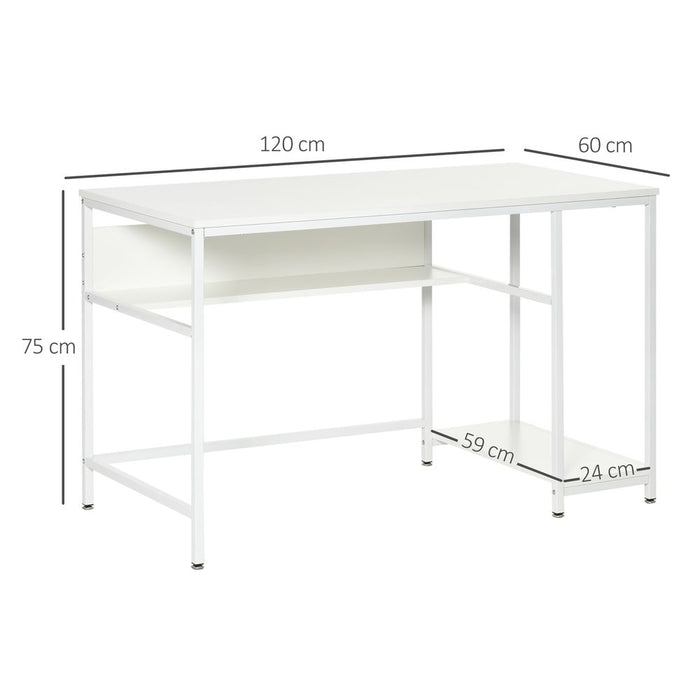 Premium White Computer Workstation: Spacious Desk with Storage Shelf & Steel Legs