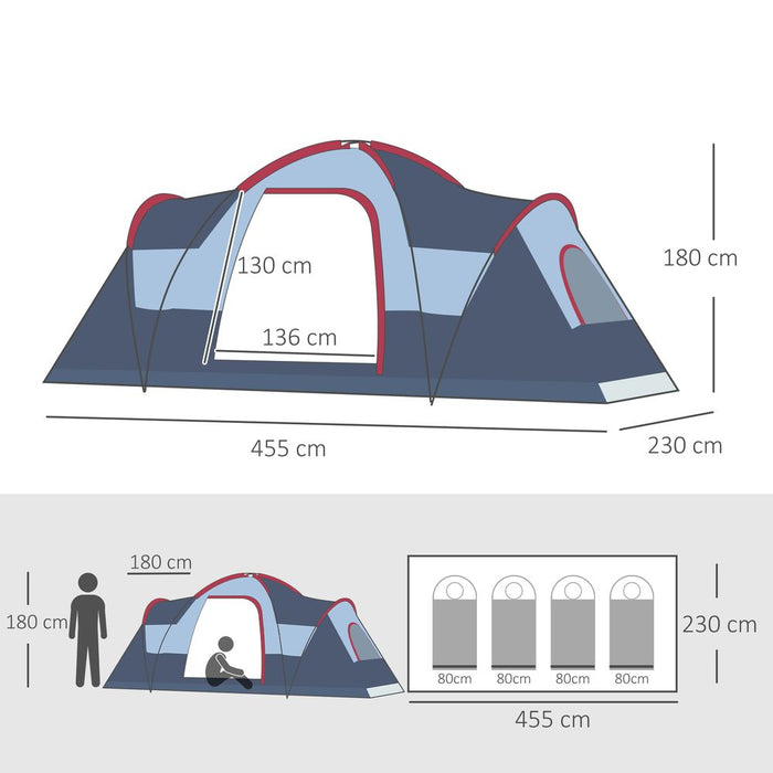 Outsunny 6 Person Camping Tent - Fiberglass & Steel Frame