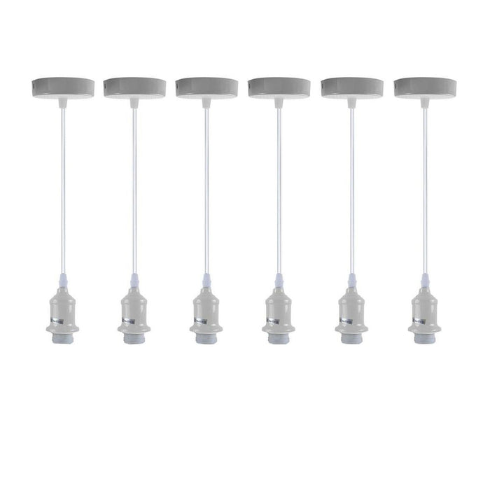 6 Pack Industrial Pendant Light Fitting, Lampshade Addable E27 Lamp White Holder Fitting Set With PVC Cable