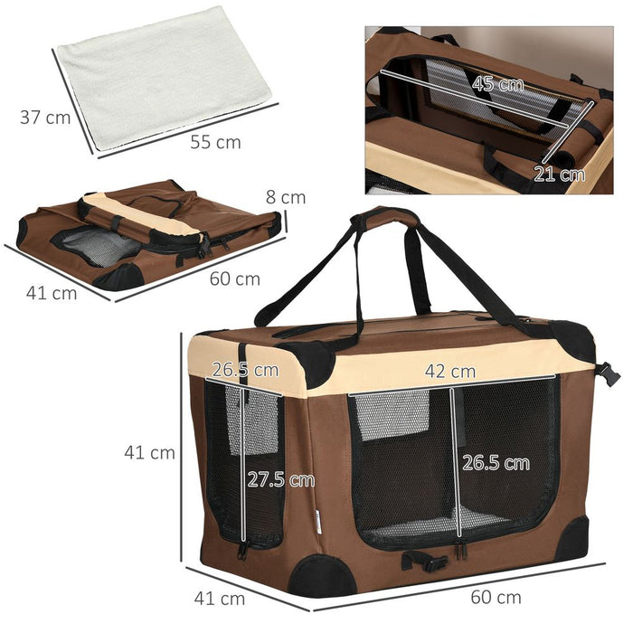 Convenient 60cm Foldable Pet Carrier for Dogs & Cats - Brown Pawhut