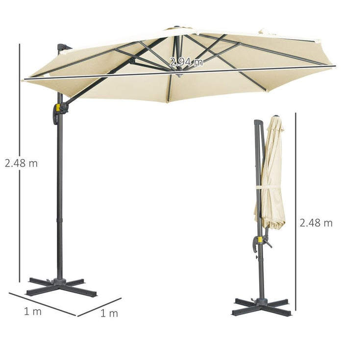 Premium 3x3 Cantilever Garden Umbrella | White | Strong Aluminium Frame | 360° Shade | Cross Base