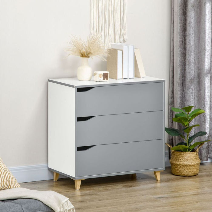 Premium 3-Drawer Grey Dresser with Solid Wood Legs - Ample Storage and Quality Construction