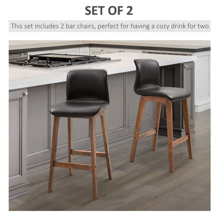 Set of 2 Faux Leather High Back Bar Stools 93cm Wooden Frame Footrest Padding Brown