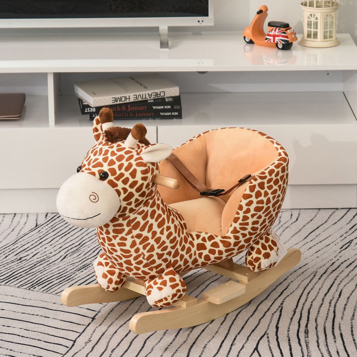 Plush Giraffe Rocking Horse - 32 Song Seat Belt - Safe & Fun - Ages 18M+