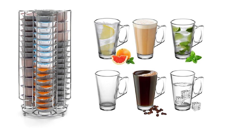 VINSANI LATTE GLASS 6PCS + COFFEE STAND 0006375