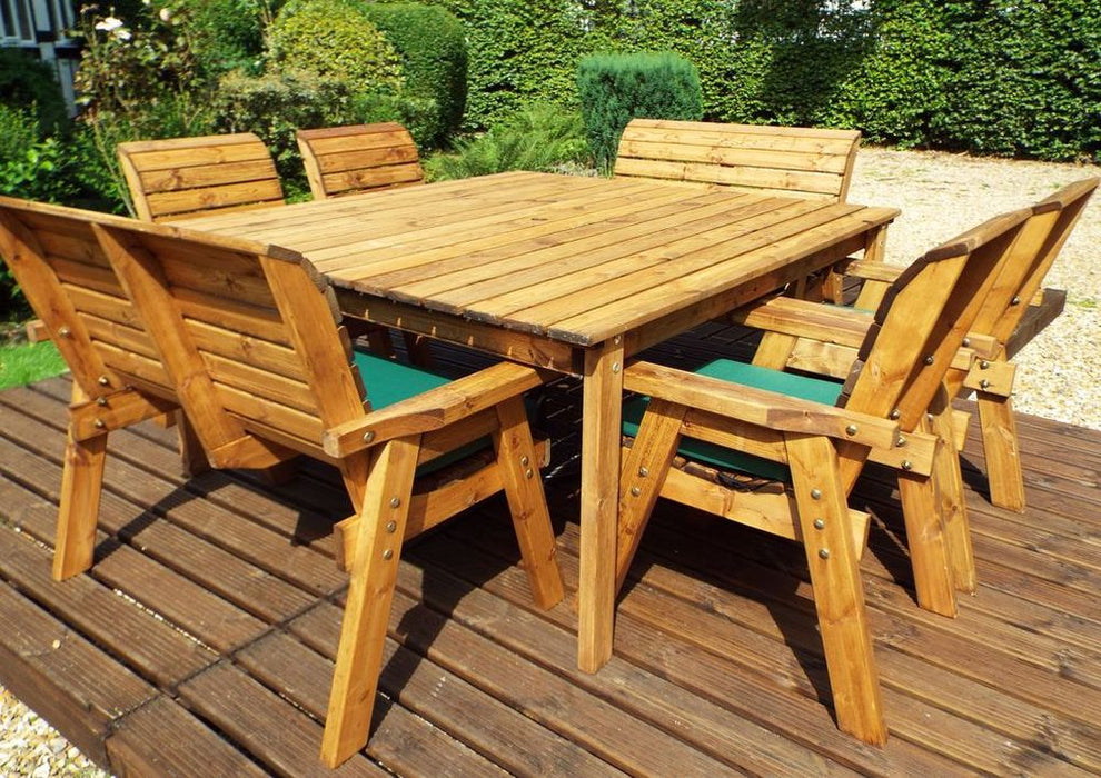 Charles Taylor Outdoor 8-Seater Dining Set | Solid Wood | 4 Armchairs | 2 Benches | Large Table | Rot-Free Guarantee