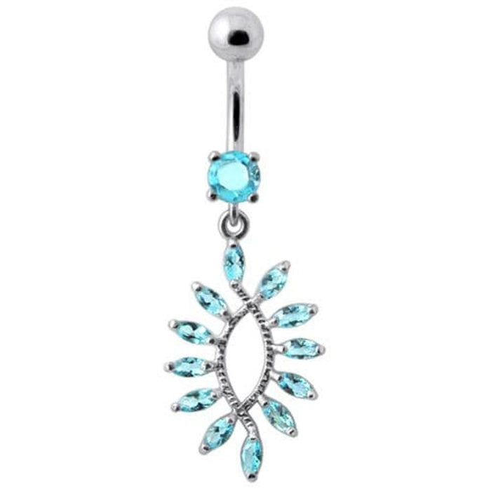 Silver Jeweled Dangling SS Curved Bar Belly Ring Body Jewelry