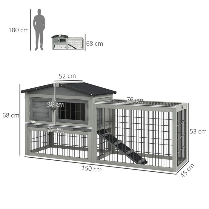 Pawhut Rabbit Hutch Pet House Outdoor Run Design w/ Water-Resistant Paint Ramp