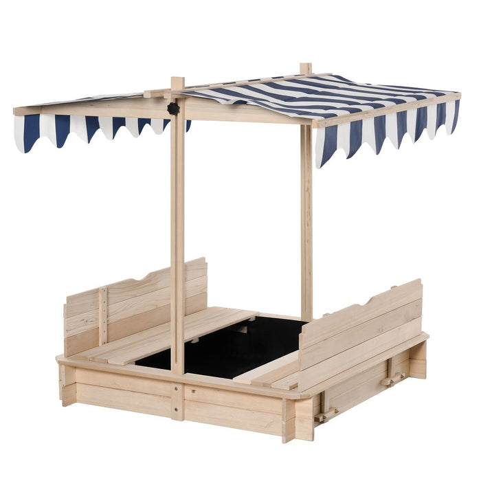 Premium Kids Wooden Sandpit: Adjustable Canopy, 2 Benches, Wood Frame - Perfect Outdoor Playset