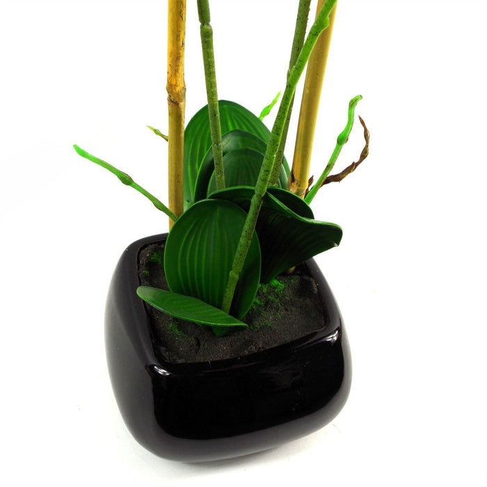 High-Quality 70cm Artificial Orchid Light Pink Black Ceramic Planter