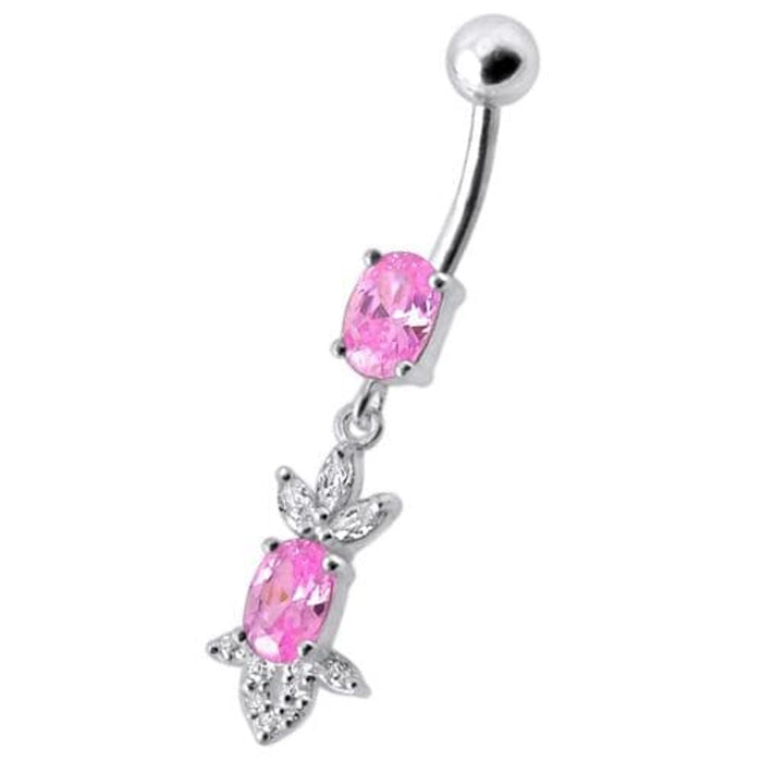 Fancy  Jeweled Dangling 316L SS Bar Belly Ring