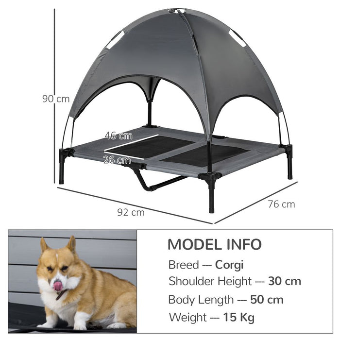 Ultimate Relaxation: Pawhut Elevated Dog Bed w/ Cooling Canopy - 92cm, Grey, UV Protection - Highest Quality!