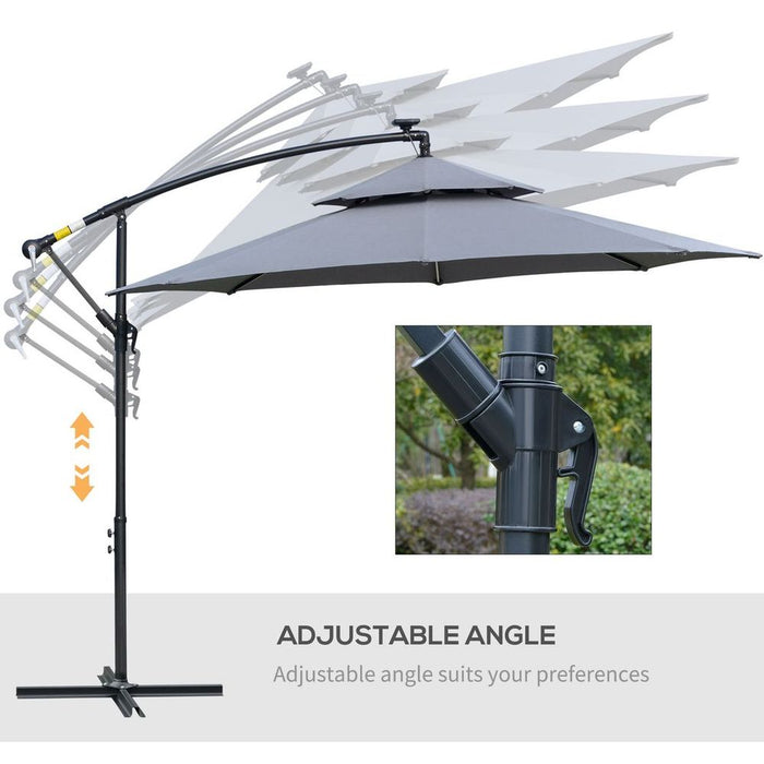 Durable Outsunny 3m Cantilever Parasol w/ Lights - Protect & Illuminate Your Outdoor Space!