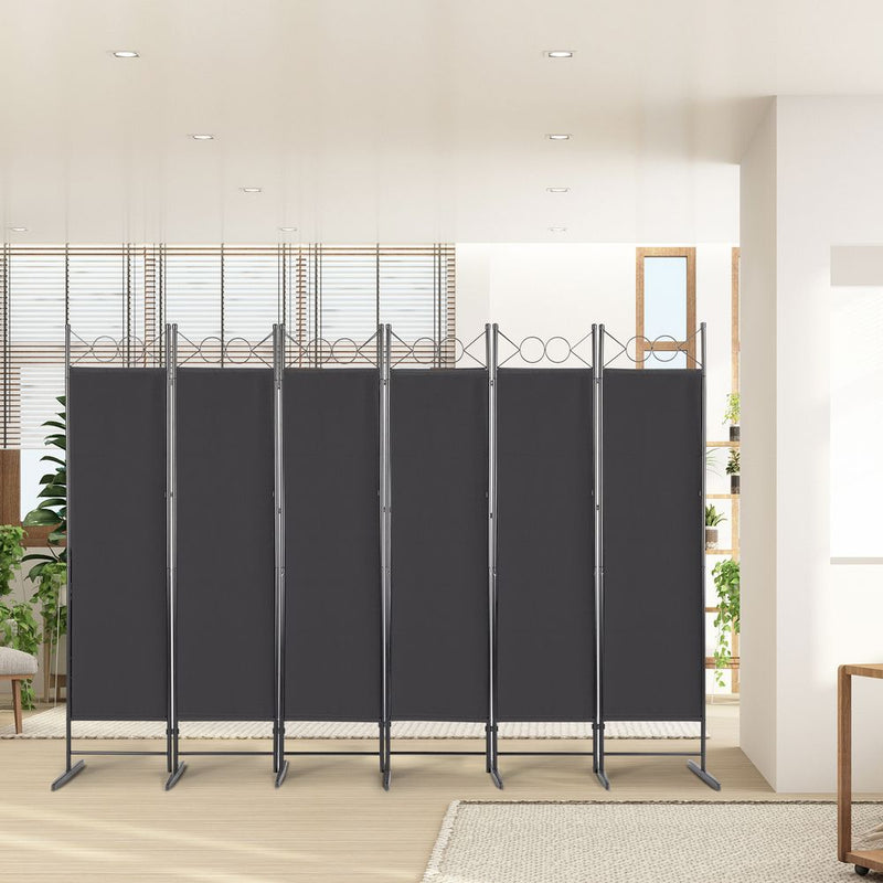 5.74FT 6-Fold Top With Shape 130g Polyester Cloth Plastic Feet Carbon Steel Frame Foldable Screen Black