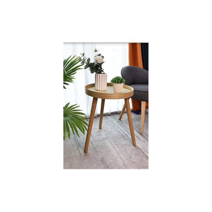 Cane Oak Round Side Table - SLENDER | Highest Quality | Free Shipping