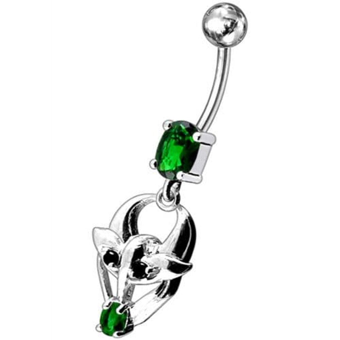 Fancy Jeweled Gothic Skull Silver Dangling With SS Bar Belly Ring