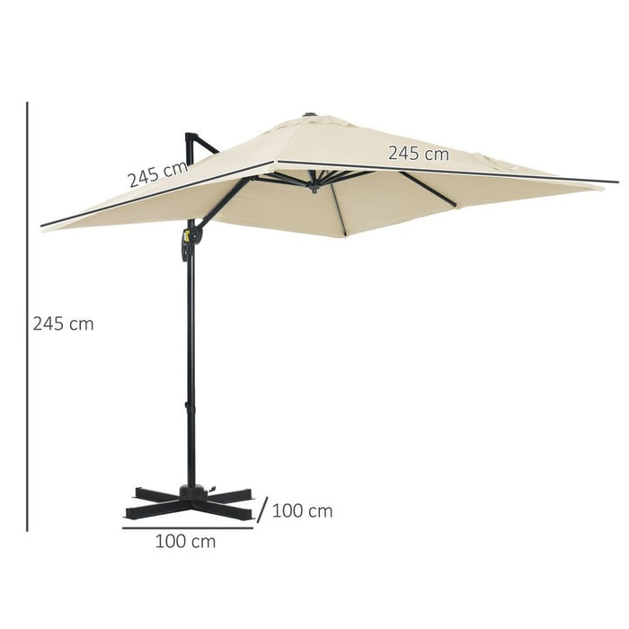 Square Cantilever Roma Parasol 360 Rotation w/ Hand Crank, Cream White