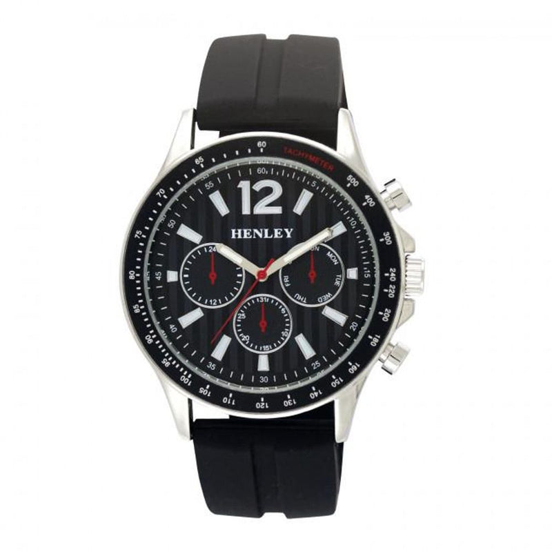 Henley Men's Black Dial Sports Watch - Tachymeter, Silicone Strap H02206.3