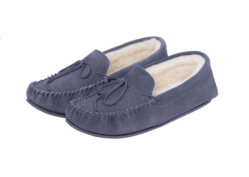 Premium Sheepskin Suede Moccasin Slippers - Non-Slip Rubber Sole - Multiple Sizes - Nordvek