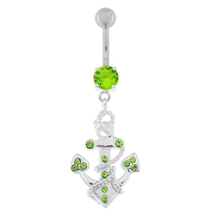 Jeweled Anchor with Rope Dangling Navel Belly Ring