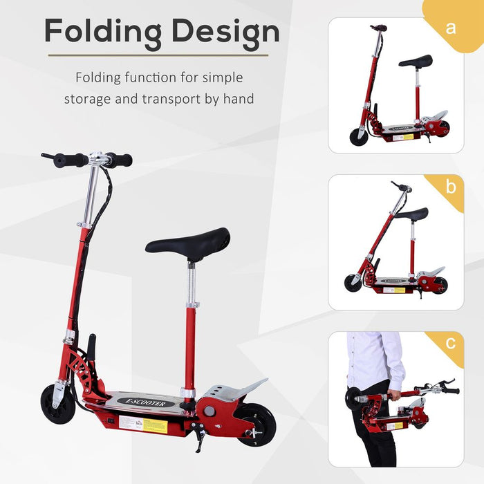 HOMCOM 120W Foldable Powered Scooters with 24V Rechargeable Battery, Adjustable Ride on Toy (Red)