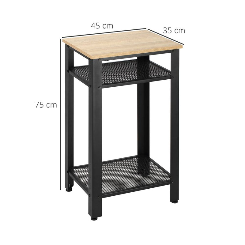 HOMCOM Tall Side Table with 3 Layer 2 Shelves Storage Display Industrial-Style Metal Frame Bedside End Table Nightstand for Living Room Bedroom Lounge